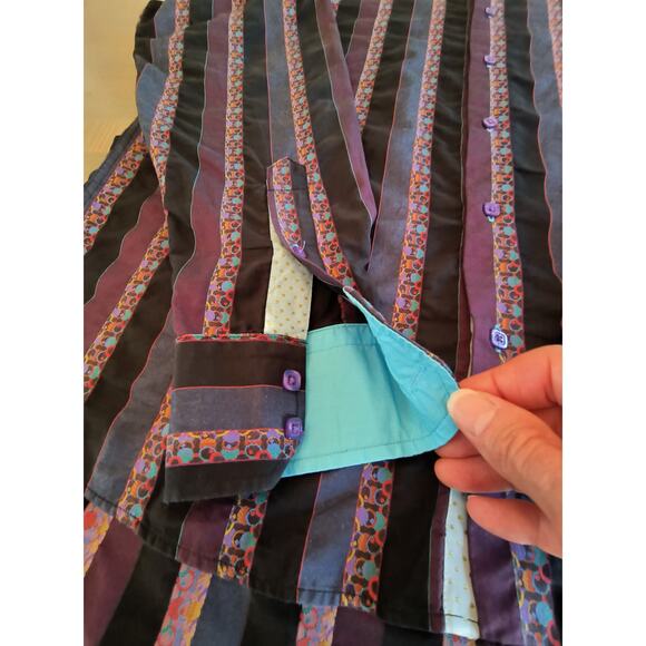 Luchiano Visconti Shirt Men's L Striped Long Sleeve Flip Cuff Multicolor Cotton - Picture 13 of 14